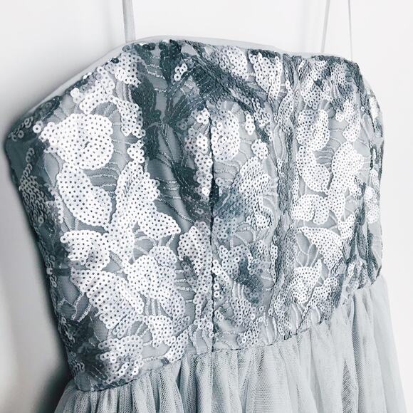 Aidan Mattox Silver Sequin Tulle Dress Sz 12 - Picture 2 of 8